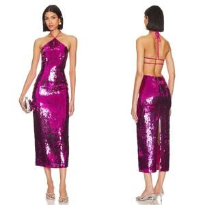 Cult Gaia Tasmina Sequin Embellished Halterneck Pink Midi Dress Size Medium